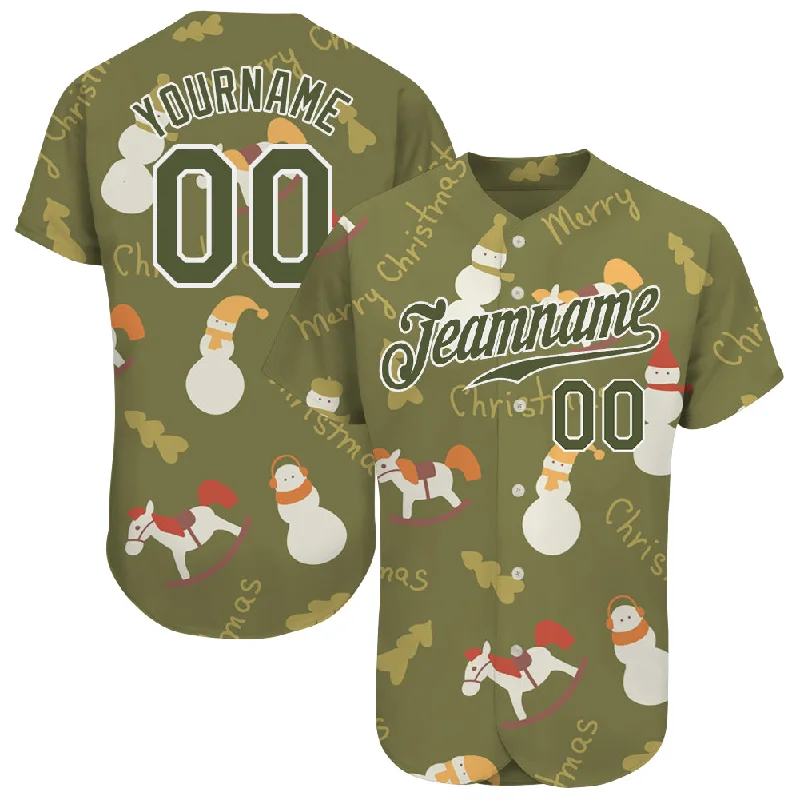 Baseball Jersey For Bulk Orders-Custom Olive Olive-White Christmas 3D Authentic Salute To Service Baseball Jersey