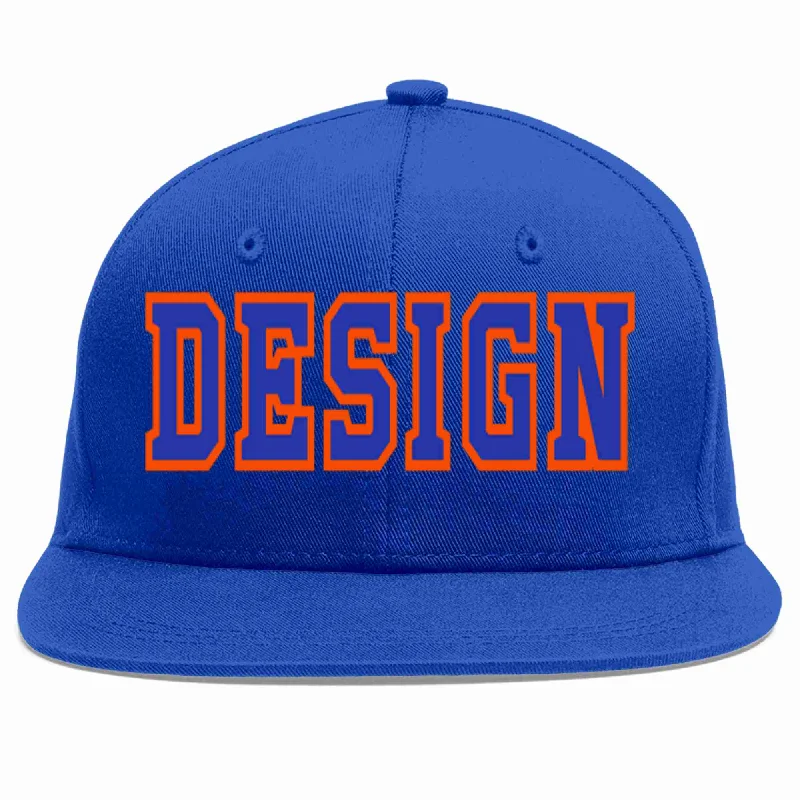 Baseball Cap For Soccer Fans-Custom Royal Royal-Orange Flat Eaves Sport Baseball Cap Design for Men/Women/Youth