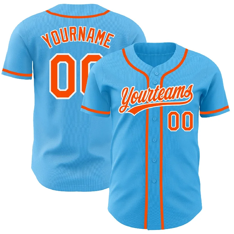 Baseball Jersey For Baseball Celebrations-Custom Sky Blue Orange-White Authentic Baseball Jersey