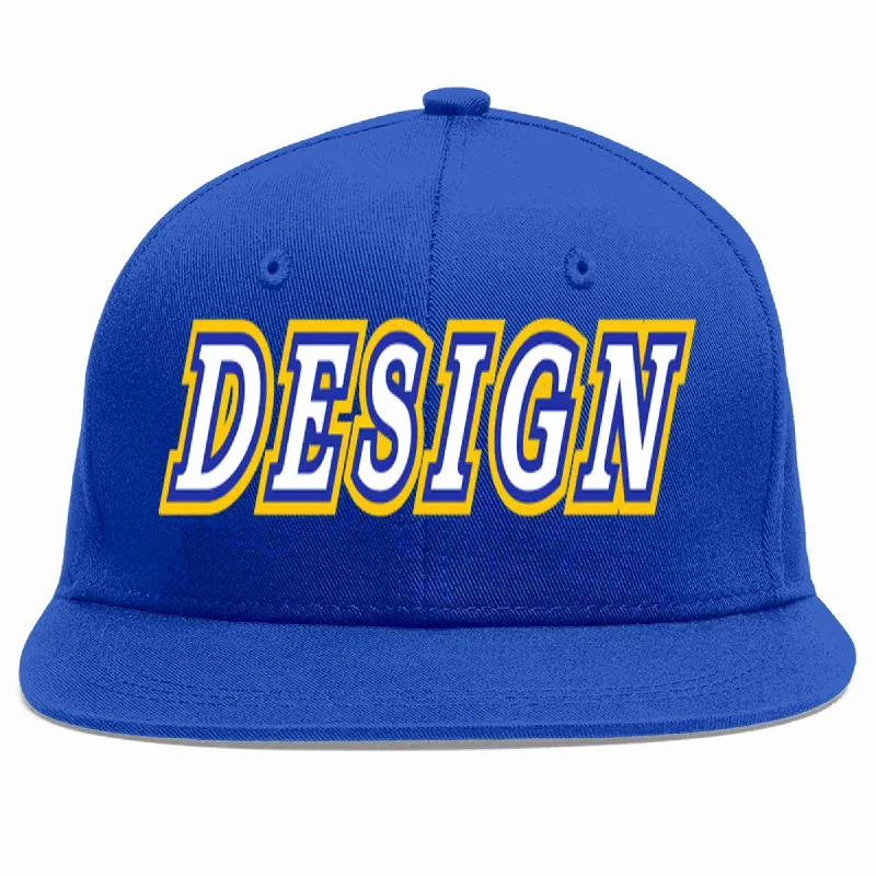 Baseball Cap For School Apparel-Custom Royal White-Royal Flat Eaves Sport Baseball Cap Design for Men/Women/Youth