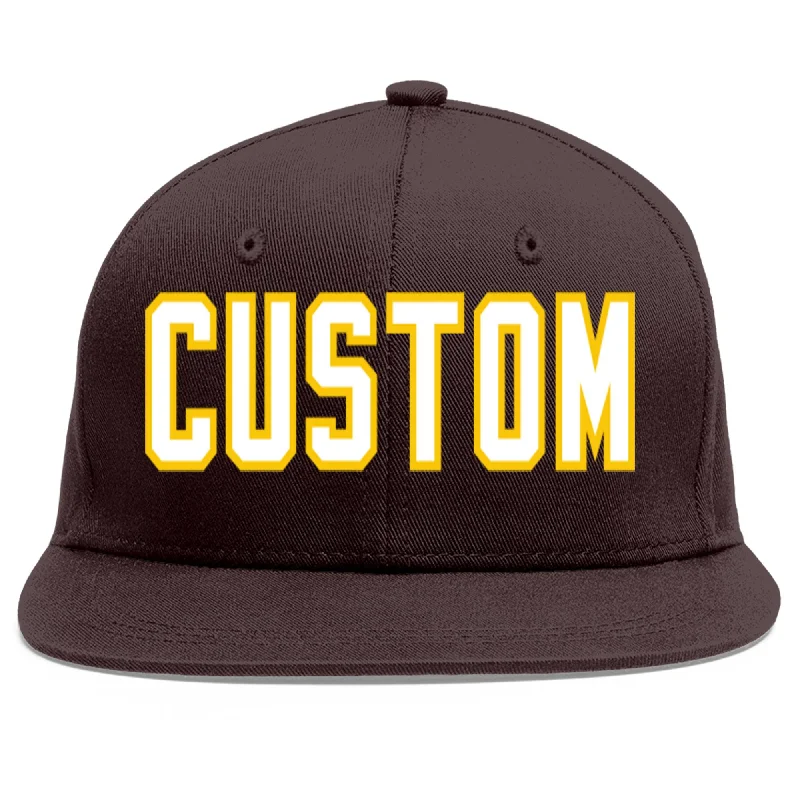 Baseball Cap With Custom Colors-Custom Brown White-Gold Flat Eaves Sport Baseball Cap