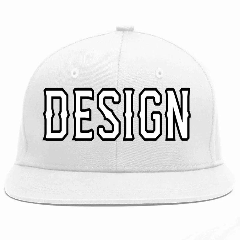 Custom Baseball Cap For Holidays-Custom White White-Black Flat Eaves Sport Baseball Cap Design for Men/Women/Youth