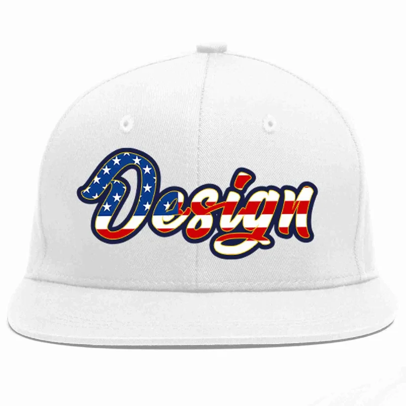 Baseball Cap For Personalized Fan Apparel-Custom White Vintage USA Flag-Gold Flat Eaves Sport Baseball Cap Design for Men/Women/Youth