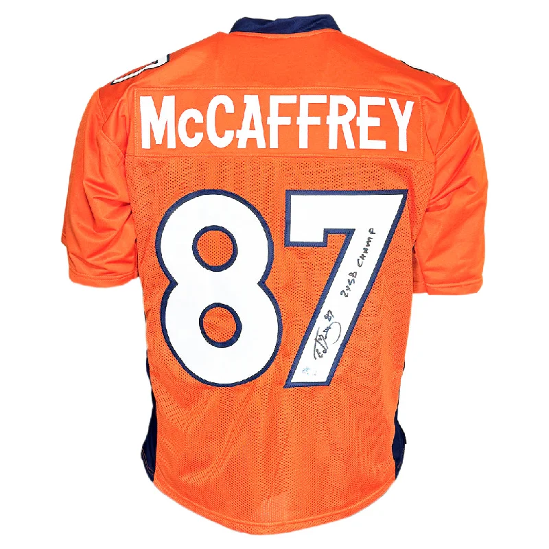 Rugby Jersey For Outdoor Rugby Matches-Ed McCaffrey Signed 2x Champs Inscription Denver Orange Football Jersey (Beckett)