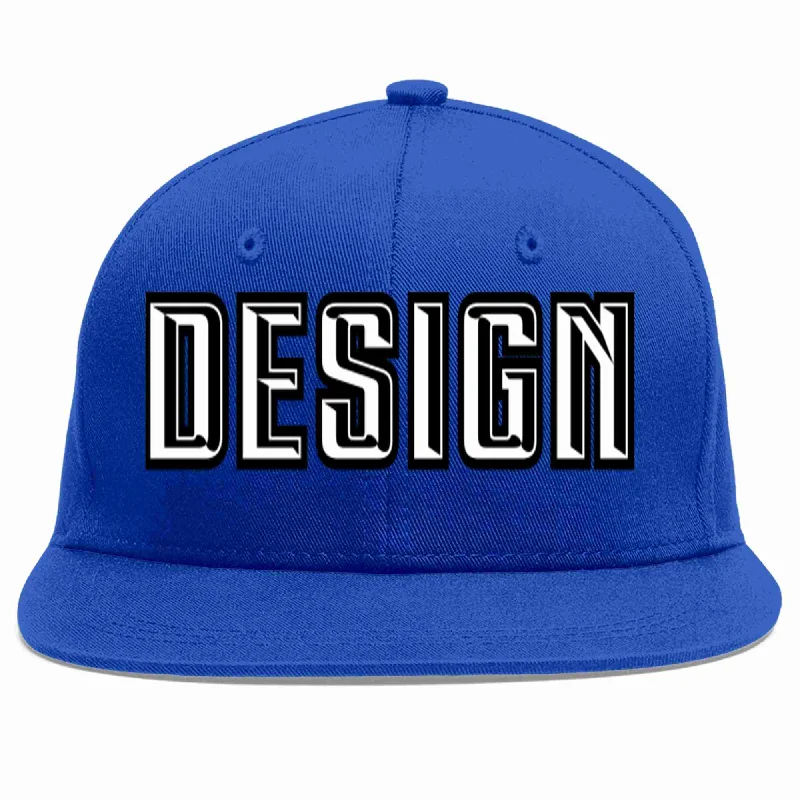 Baseball Cap With Sports Number-Custom Royal White-Black Flat Eaves Sport Baseball Cap Design for Men/Women/Youth