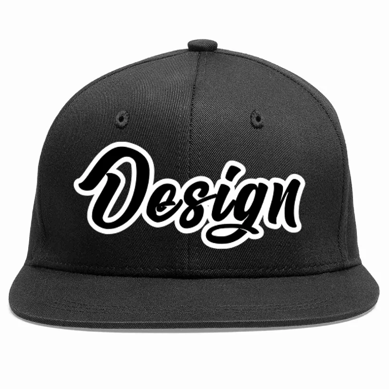 Baseball Cap For Fishing-Custom Black Black-White Flat Eaves Sport Baseball Cap Design for Men/Women/Youth