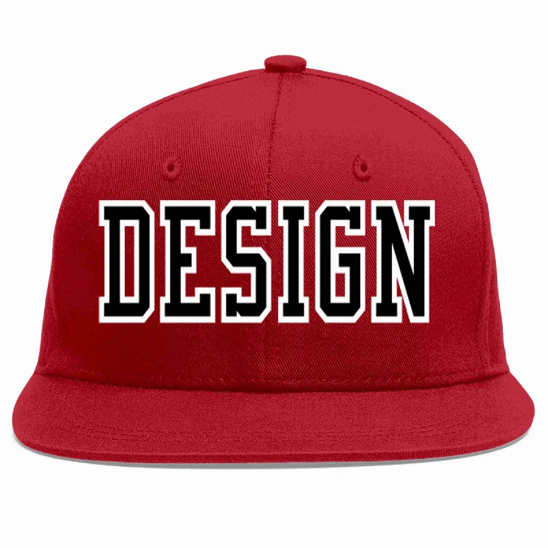 Custom Baseball Cap For Gifts-Custom Red Black-White Flat Eaves Sport Baseball Cap Design for Men/Women/Youth