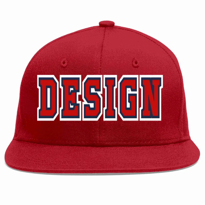 Baseball Cap For Athletic Apparel-Custom Red Red-Navy Flat Eaves Sport Baseball Cap Design for Men/Women/Youth