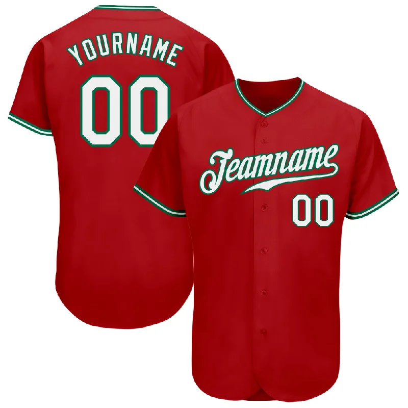 Baseball Jersey With Custom Patchwork-Custom Red White-Kelly Green Authentic Baseball Jersey