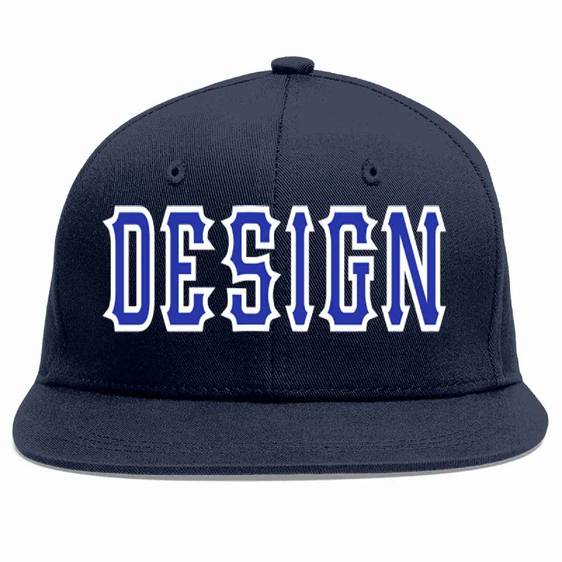 Baseball Cap For Logo Printing-Custom Navy Royal-White Flat Eaves Sport Baseball Cap Design for Men/Women/Youth