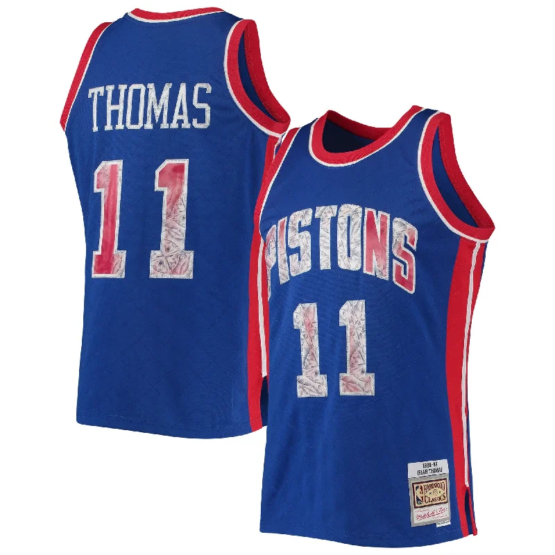 Basketball Jersey For Personalized Fan Gifts-Isiah Thomas Detroit Pistons 1988/89 Hardwood Classics 75th Anniversary Diamond Swingman Basketball Jersey - Blue