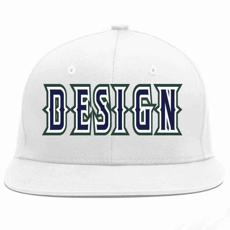 Baseball Cap With Custom Design-Custom White Navy-White Flat Eaves Sport Baseball Cap Design for Men/Women/Youth