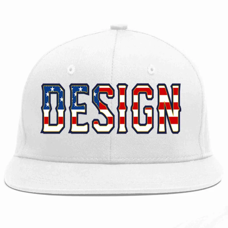 Baseball Cap For Custom Orders-Custom White Vintage USA Flag-Gold Flat Eaves Sport Baseball Cap Design for Men/Women/Youth