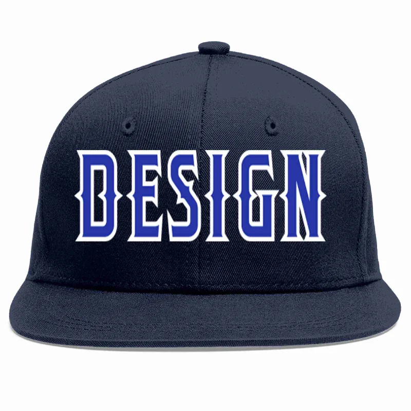 Baseball Cap For Personalized Fan Apparel-Custom Navy Royal-White Flat Eaves Sport Baseball Cap Design for Men/Women/Youth