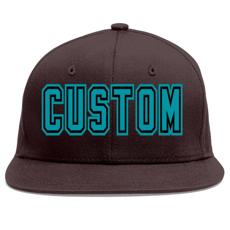 Baseball Cap For Everyday Fashion-Custom Brown Aqua-Black Flat Eaves Sport Baseball Cap