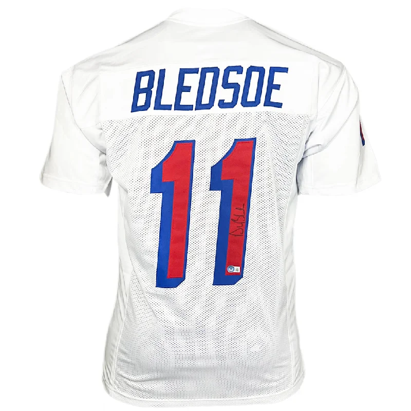 Rugby Jersey For Special Events-Drew Bledsoe Signed New England White Football Jersey (Beckett)