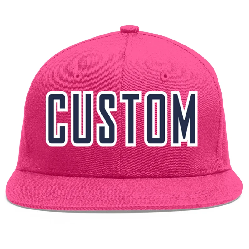 Baseball Cap For Professional Teams-Custom Rose Red Navy-White Flat Eaves Sport Baseball Cap