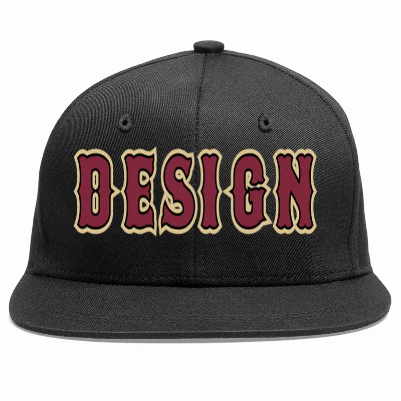 Baseball Cap For Sporting Events-Custom Black Crimson-Black Flat Eaves Sport Baseball Cap Design for Men/Women/Youth