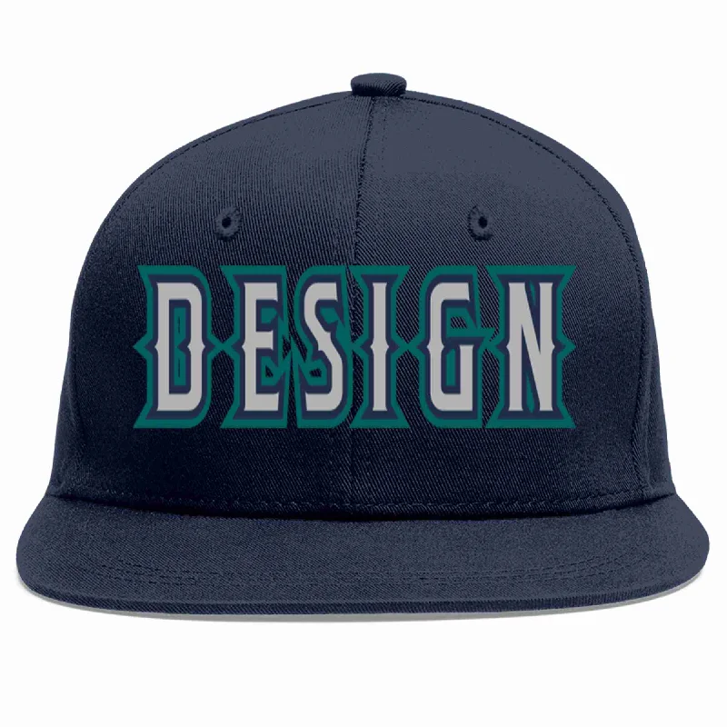 Baseball Cap For Basketball Fans-Custom Navy Gray-Navy Flat Eaves Sport Baseball Cap Design for Men/Women/Youth