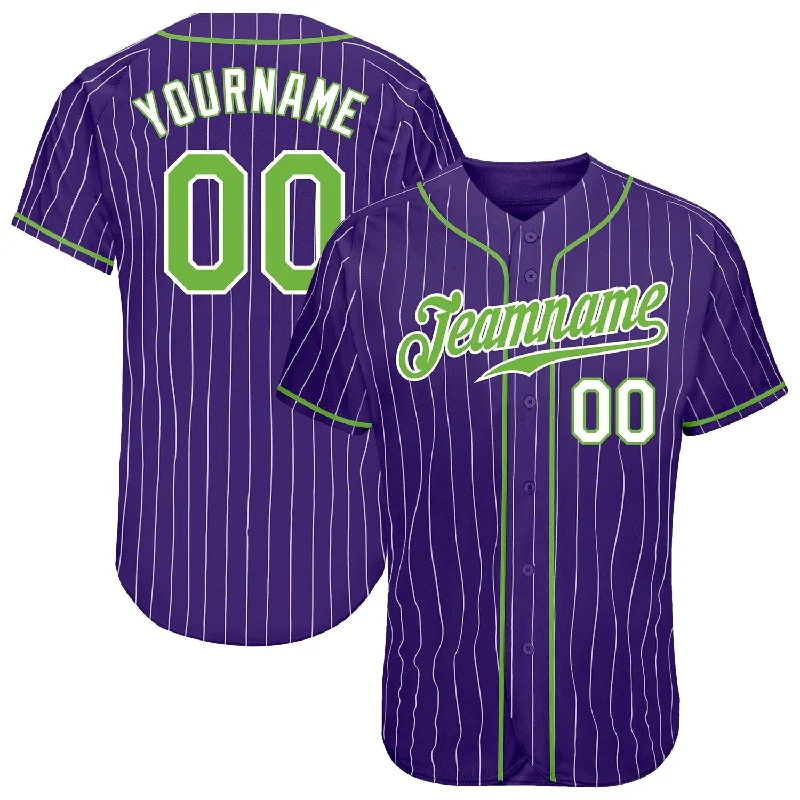 Baseball Jersey For Casual Wearers-Custom Purple White Pinstripe Neon Green-White Authentic Baseball Jersey