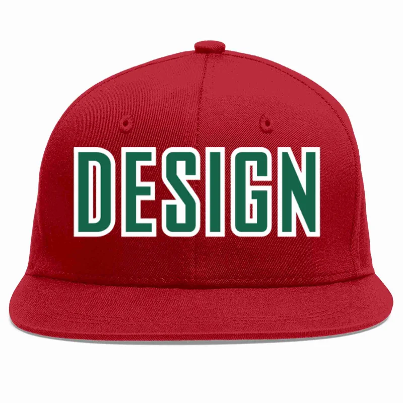 Baseball Cap With Sweatband-Custom Red Kelly Green-White Flat Eaves Sport Baseball Cap Design for Men/Women/Youth