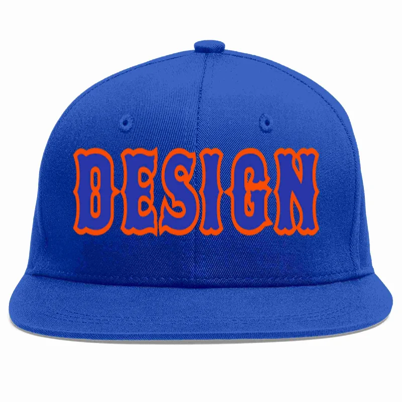 Baseball Cap For Everyday Fashion-Custom Royal Royal-Orange Flat Eaves Sport Baseball Cap Design for Men/Women/Youth