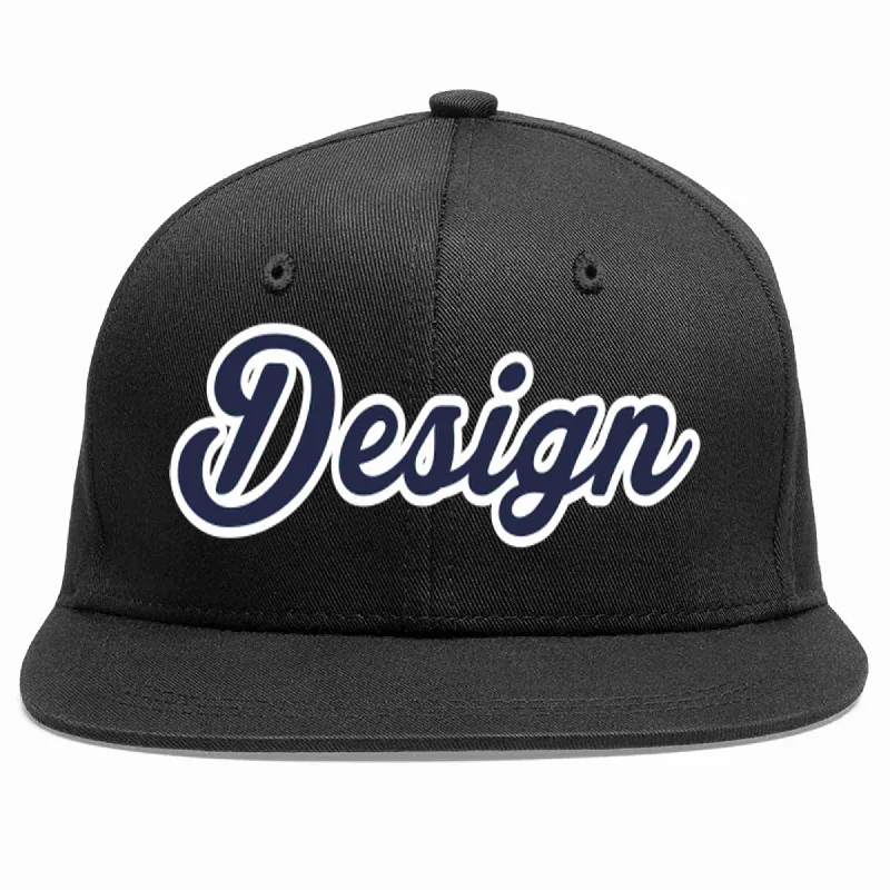 Baseball Cap For Workwear-Custom Black Navy-White Flat Eaves Sport Baseball Cap Design for Men/Women/Youth