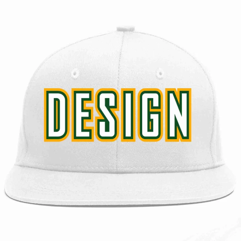 Baseball Cap With Custom Artwork Designs-Custom White White-Kelly Green Flat Eaves Sport Baseball Cap Design for Men/Women/Youth