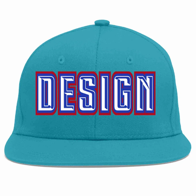 Baseball Cap With Modern Style-Custom Aqua White-Royal Flat Eaves Sport Baseball Cap Design for Men/Women/Youth