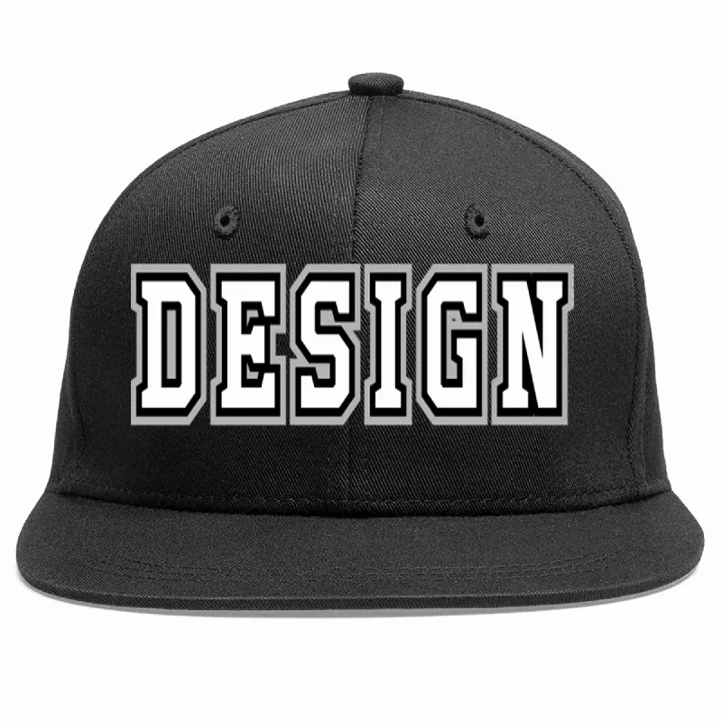 Baseball Cap For Custom Fan Gear-Custom Black White-Black Flat Eaves Sport Baseball Cap Design for Men/Women/Youth