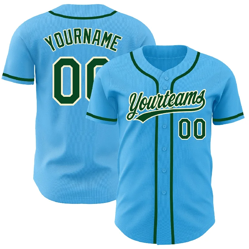 Baseball Jersey For Baseball Coaches-Custom Sky Blue Green-Cream Authentic Baseball Jersey