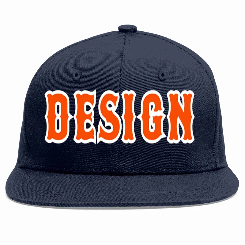 Baseball Cap For Employee Recognition-Custom Navy Orange-White Flat Eaves Sport Baseball Cap Design for Men/Women/Youth