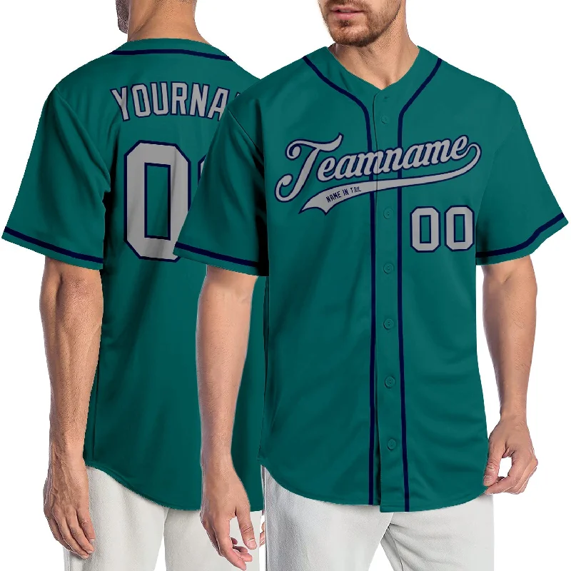 Baseball Jersey With Comfortable Fabric-Custom Teal Gray-Navy Authentic Baseball Jersey