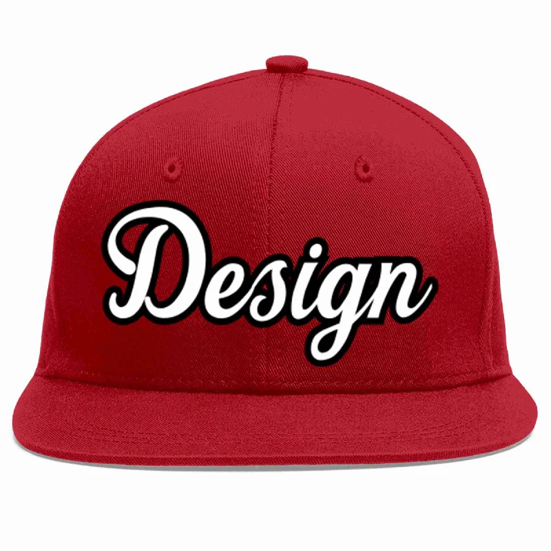 Baseball Cap For Sale-Custom Red White-Black Flat Eaves Sport Baseball Cap Design for Men/Women/Youth