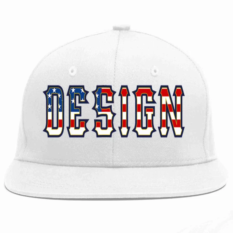 Baseball Cap For Concert Fans-Custom White Vintage USA Flag-Gold Flat Eaves Sport Baseball Cap Design for Men/Women/Youth