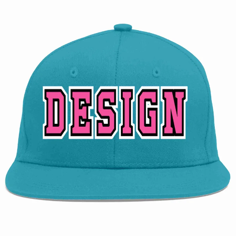 Baseball Cap With Custom Strap-Custom Aqua Pink-Black Flat Eaves Sport Baseball Cap Design for Men/Women/Youth