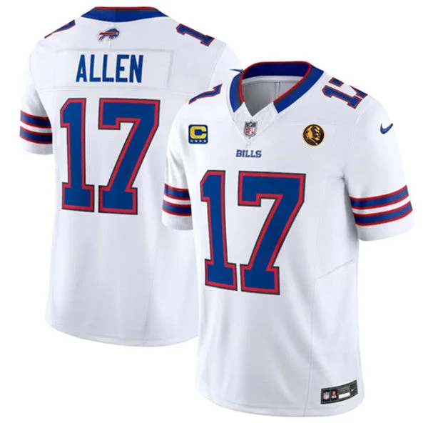 Football Jersey For Holiday Gifts-Men's Buffalo Bills #17 Josh Allen White 2023 F.U.S.E. With 4-star C Ptach And John Madden Patch Vapor Limited Football Stitched Jersey