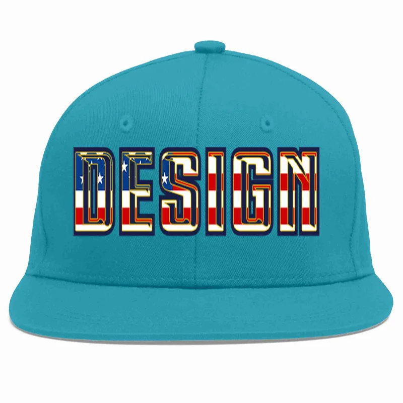 Baseball Cap For Personalized Clothing-Custom Aqua Vintage USA Flag-Gold Flat Eaves Sport Baseball Cap Design for Men/Women/Youth