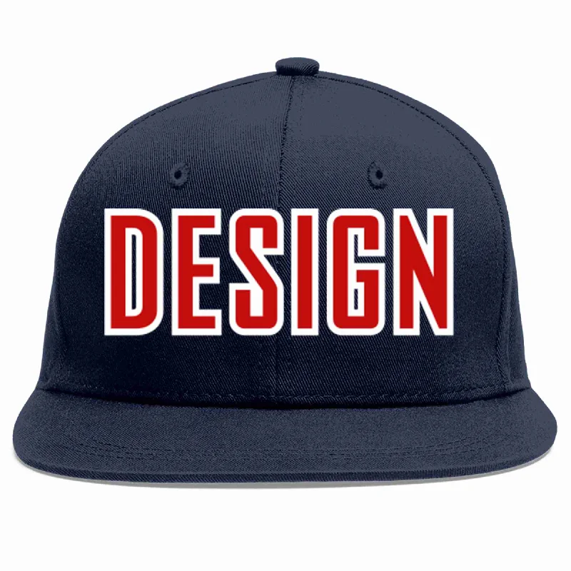 Baseball Cap For Fashionable Looks-Custom Navy Red-White Flat Eaves Sport Baseball Cap Design for Men/Women/Youth