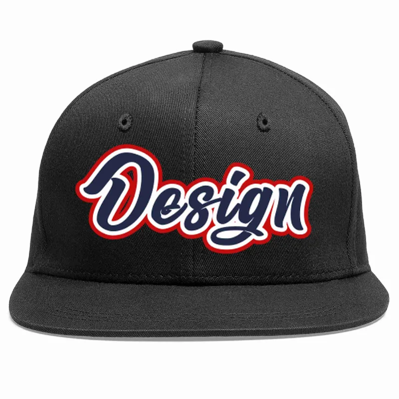 Baseball Cap For Trendy Styles-Custom Black Navy-White Flat Eaves Sport Baseball Cap Design for Men/Women/Youth