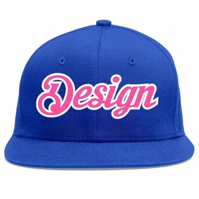 Fitted Baseball Cap-Custom Royal Pink-White Flat Eaves Sport Baseball Cap Design for Men/Women/Youth