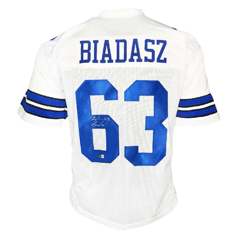 Rugby Jersey For Rugby Fan Clubs-Tyler Biadasz Signed Dallas White Football Jersey (Beckett)