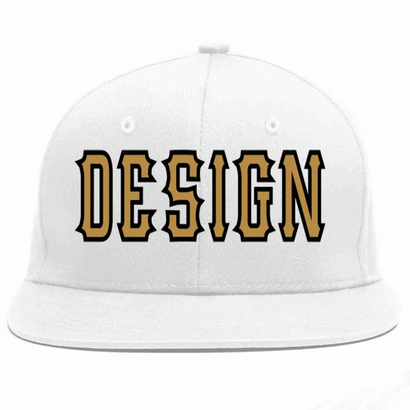 Baseball Cap For Music Fans-Custom White Old Gold-Black Flat Eaves Sport Baseball Cap Design for Men/Women/Youth