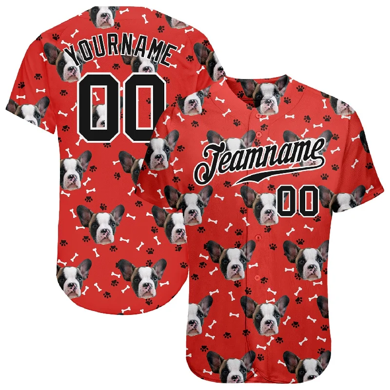 Baseball Jersey With Custom Colors-Custom Red Black-White 3D Pattern Design Dogs Authentic Baseball Jersey