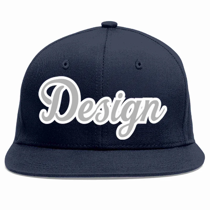 Baseball Cap For Custom Fan Gear-Custom Navy Gray-White Flat Eaves Sport Baseball Cap Design for Men/Women/Youth