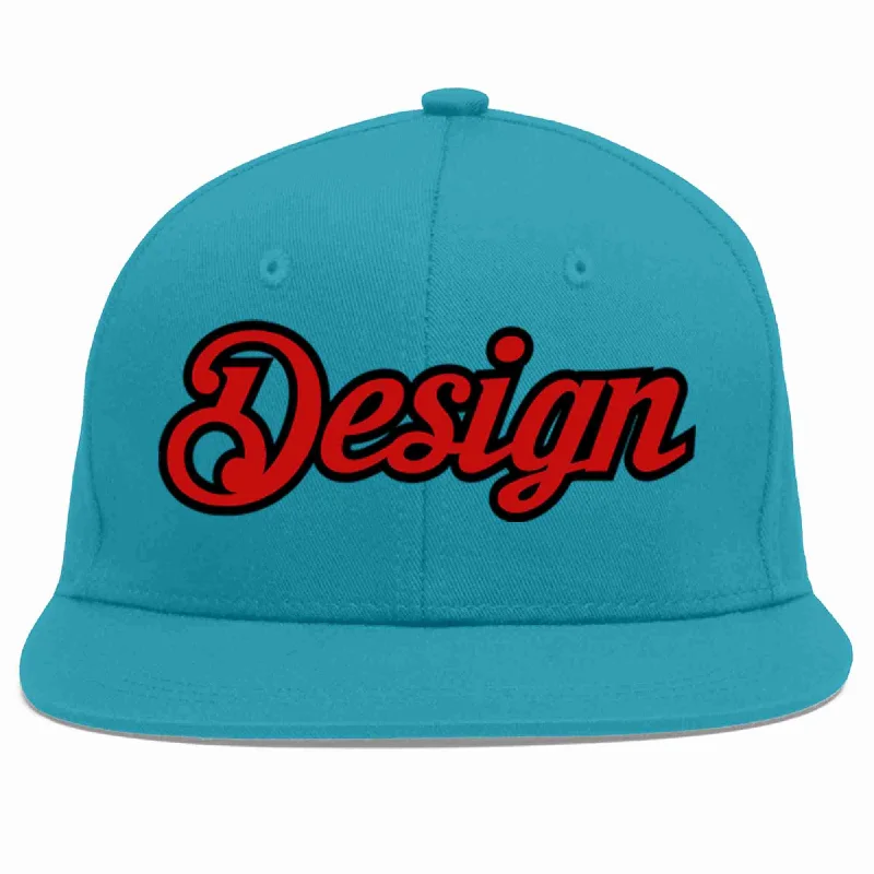 Baseball Cap For Travel Accessories-Custom Aqua Red-Black Flat Eaves Sport Baseball Cap Design for Men/Women/Youth