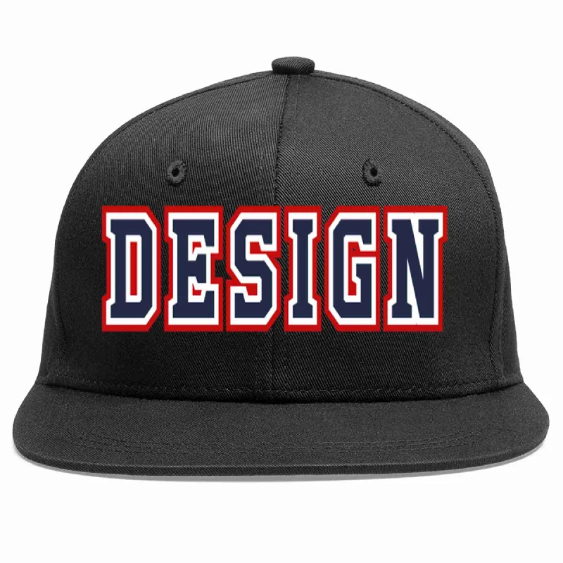 Baseball Cap For Tailgating Parties-Custom Black Navy-White Flat Eaves Sport Baseball Cap Design for Men/Women/Youth