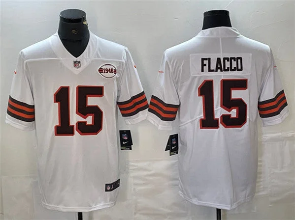 Football Jersey For Corporate Events-Men's Cleveland Browns #15 Joe Flacco White 1946 Collection Vapor Untouchable Limited Football Stitched Jersey