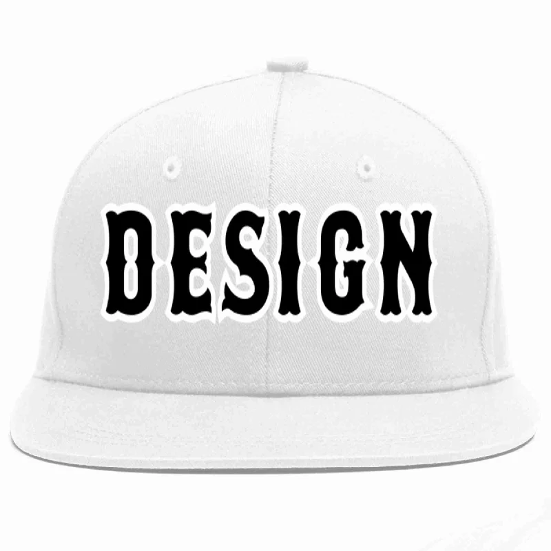 Baseball Cap For Custom Street Style-Custom White Black-White Flat Eaves Sport Baseball Cap Design for Men/Women/Youth