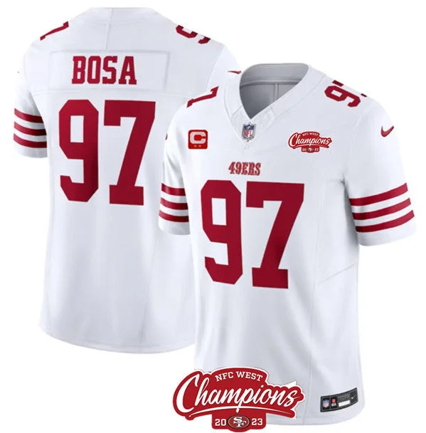 Football Jersey For High-Performance Sports-Men's San Francisco 49ers #97 Nick Bosa White 2023 F.U.S.E. With 2-star C Ptach And NFC West Champions Patch Football Stitched Jersey